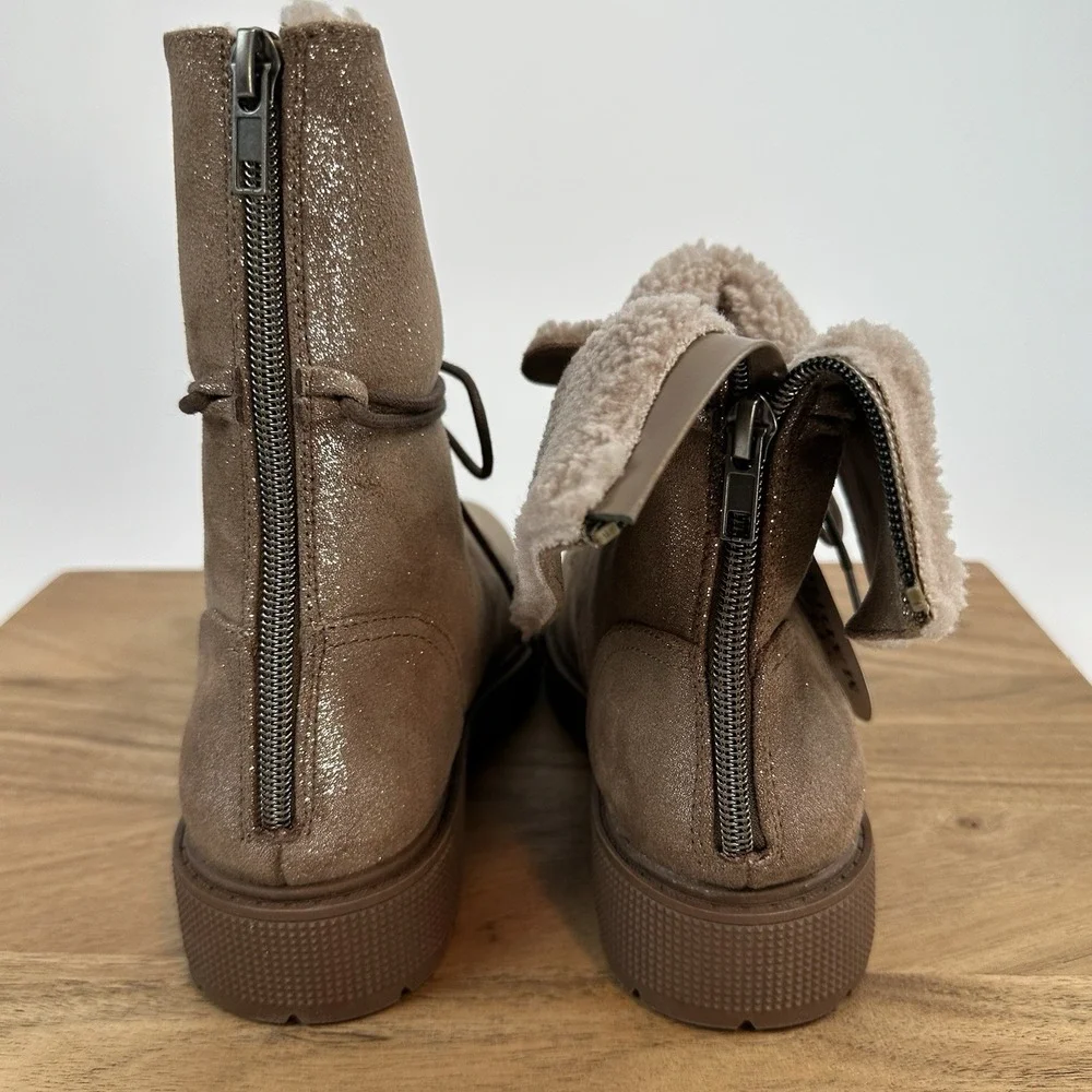 New Big Kids Steve Madden‎ Taupe GUNNER Ankle Combat Winter boot Fur Size 3